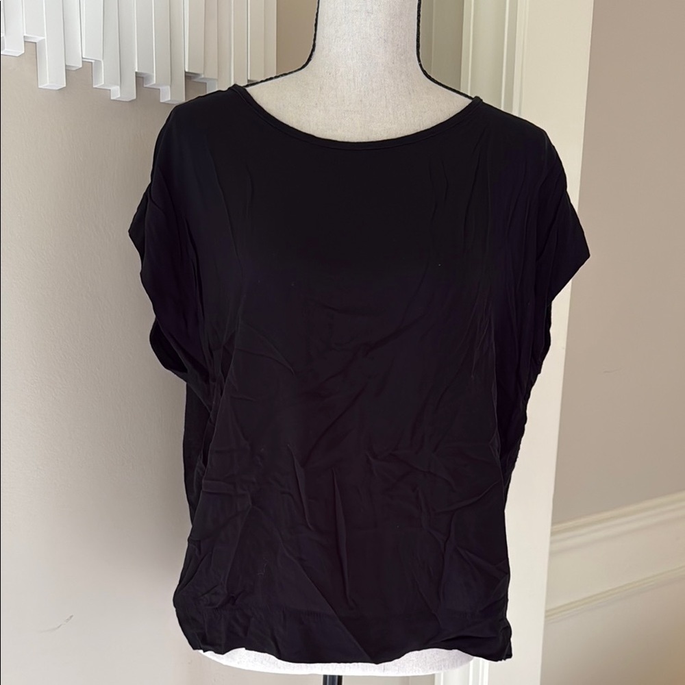 Tresics Linen Black Short Sleeve Knit Top Women's M